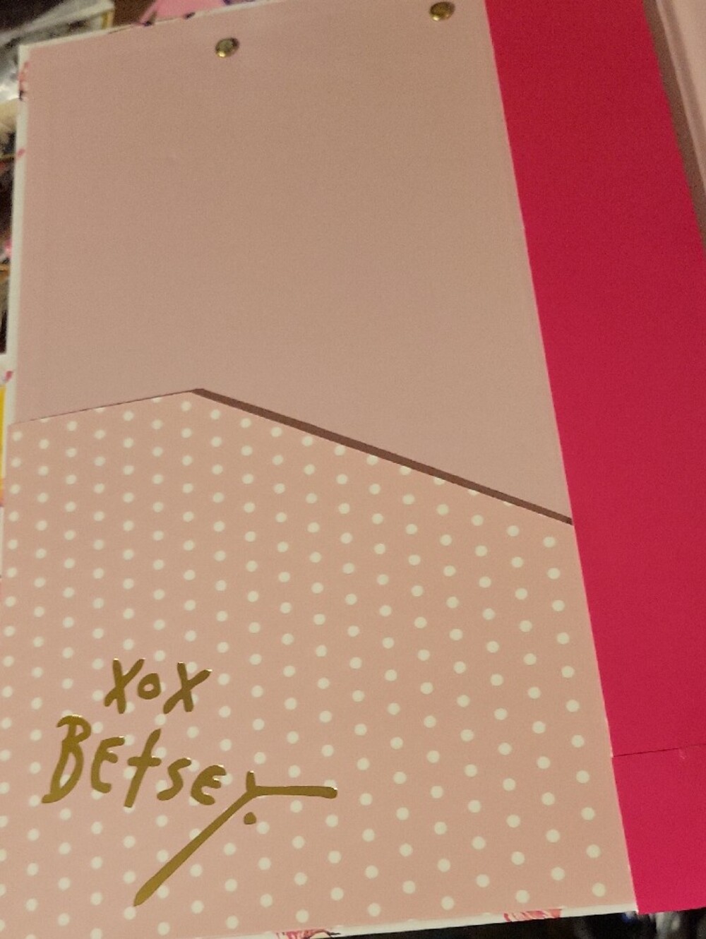 Betsey Johnson Pink Butterfly Padfolio with Gold Pen - Picture 4 of 6